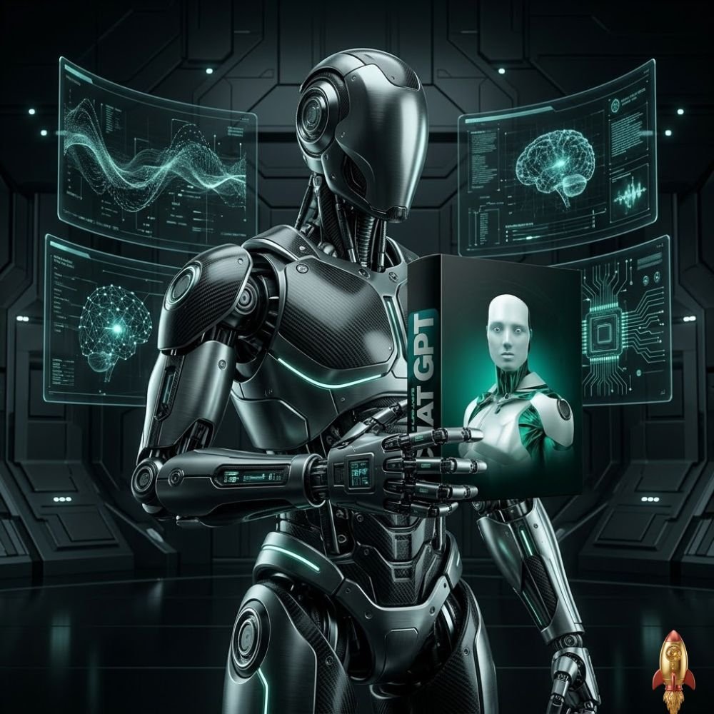 Interface do ChatGPT com exemplos de comandos para gerar renda em curso em vídeo sobre Inteligência Artificial.