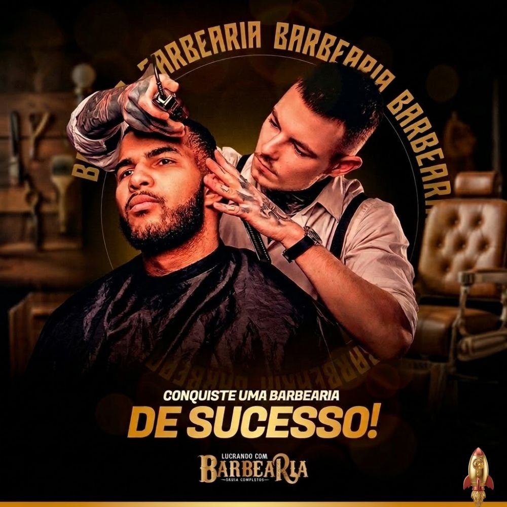 BARBEIRO PROFISSIONAL REALIZANDO CORTE DE CABELO MODERNO EM BARBEARIA DE SUCESSO.